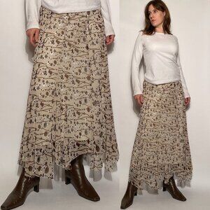 Vintage Y2K MESH Retro BUBBLE Print Handkerchief Hem Skirt! XL